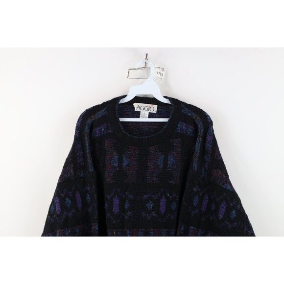 Vintage 90s Coogi Style Mens XL Ed Bassmaster Rainbow Wool Blend Knit Sweater - Picture 2 of 9